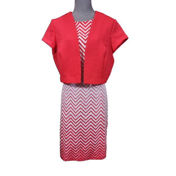 Vintage Danny & Nicole 2 Pc Dress Coral Ombre Chevron Crop Jacket Womens Plus 18 - Picture 1 of 10